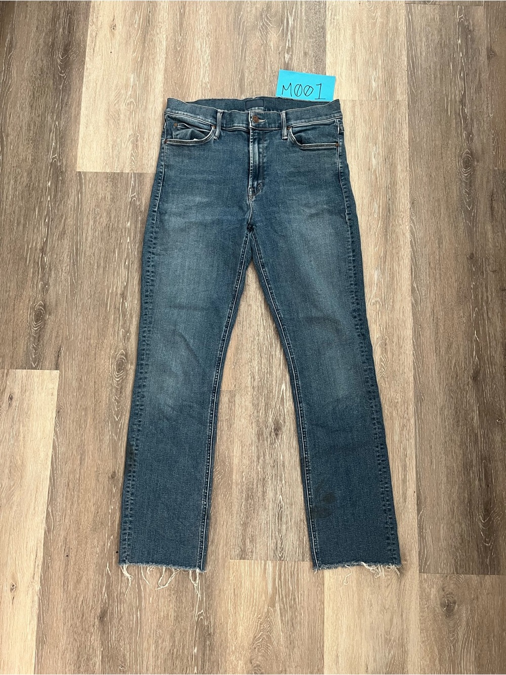 MOTHER Straight Leg Jeans Womens Size 30 Medium Wash High Rise Raw Hem Stretch